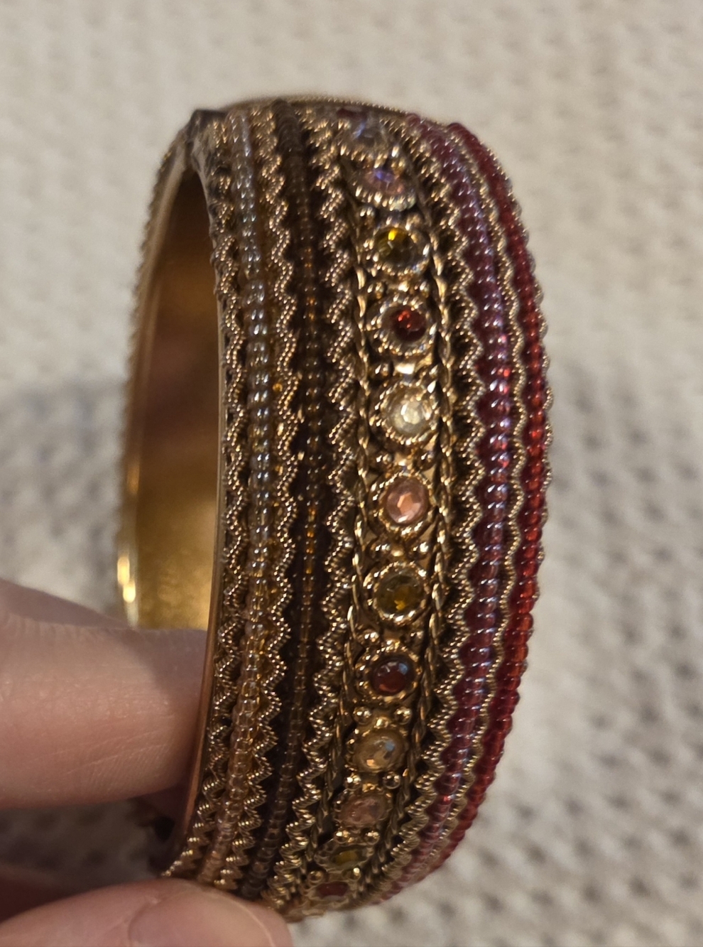 Vintage Bohemian Goldtone & Multicolor Crystal Bangle Bracelet
